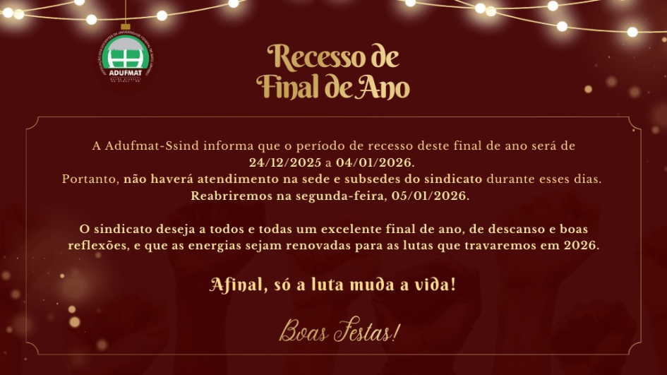 ATUALIZADO| COMUNICADO: recesso de final de ano ser&aacute; entre 24/12/2025 e 04/01/2026