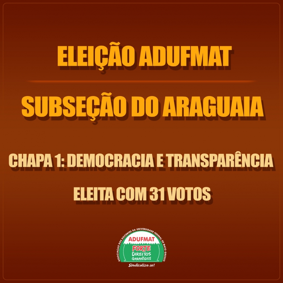 Eleição Extemporânea para Diretoria da Subseção Araguaia da Adufmat-Ssind - Resultado da votação