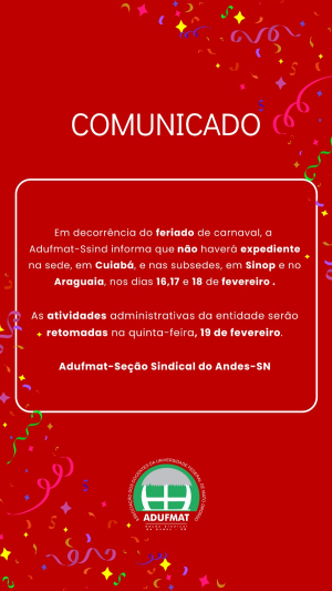 Comunicado: expediente durante recesso de carnaval